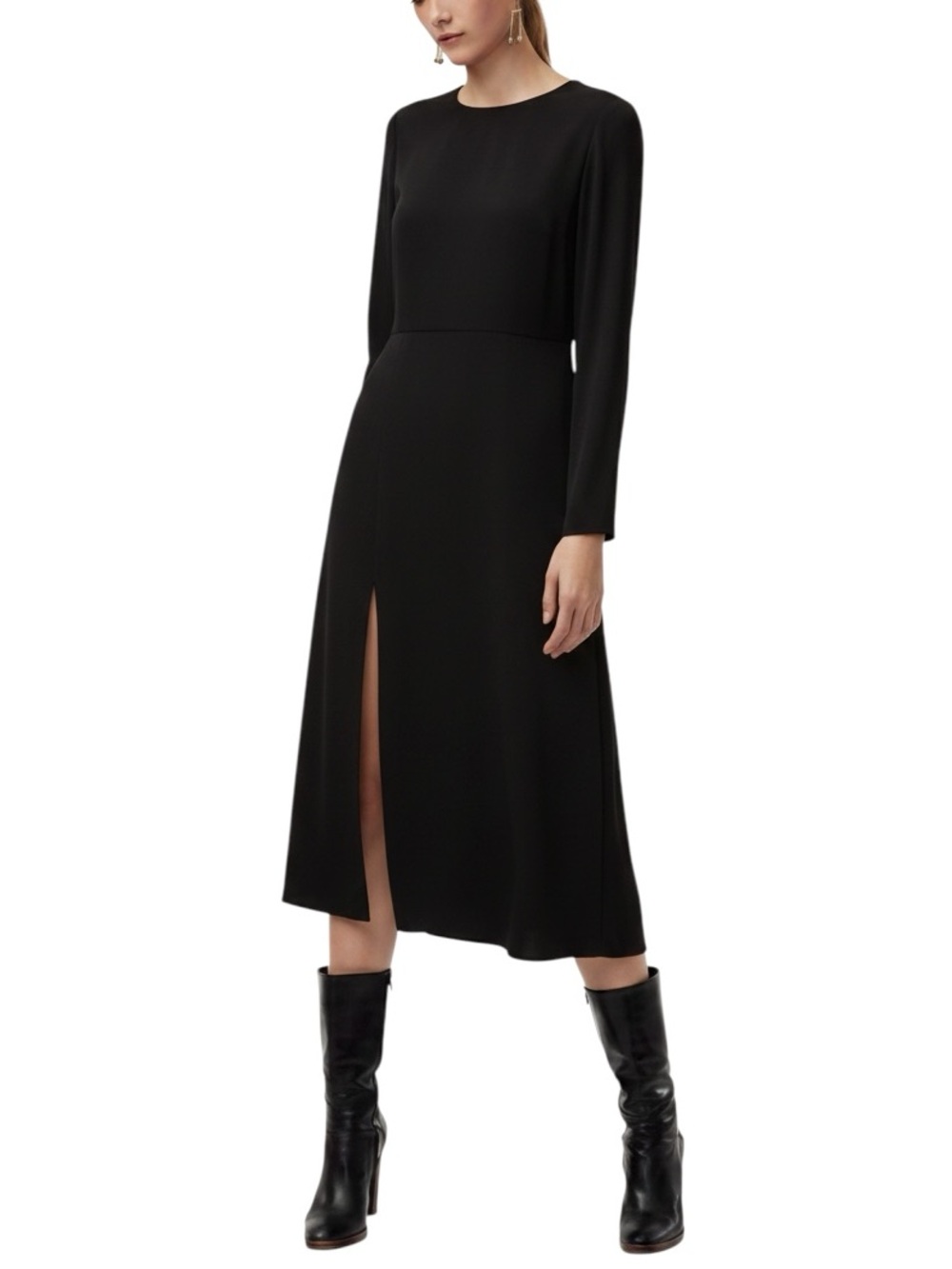 Babaton Long Sleeve Black Midi Dress with Side Slit size 6 excellent condition